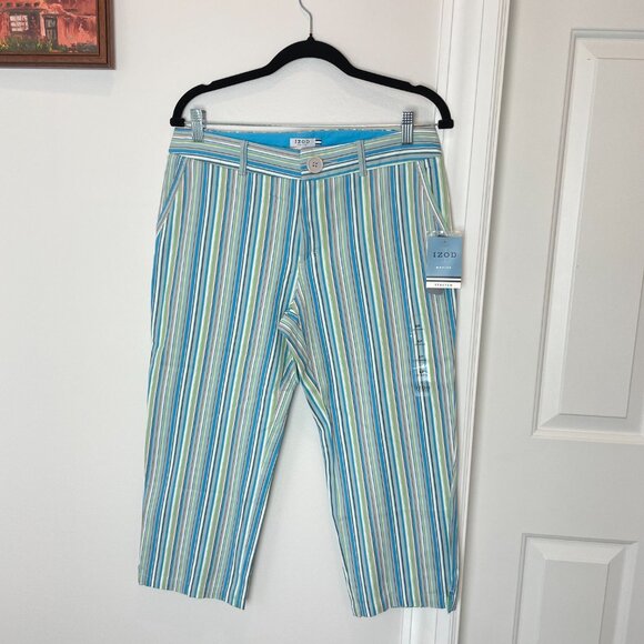 NWT IZOD striped capris 23" size 8P - multicolor pinstripe - golf stretch - Picture 1 of 10